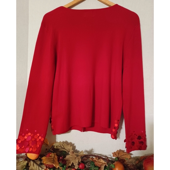 Ruby Rd. Red Sequin Detail Long Sleeve Knit Cardigan - Picture 4 of 16